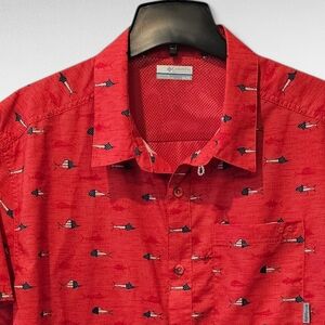 Columbia PFG Vented Fishing Shirt Red White Blue Fish Size XL
